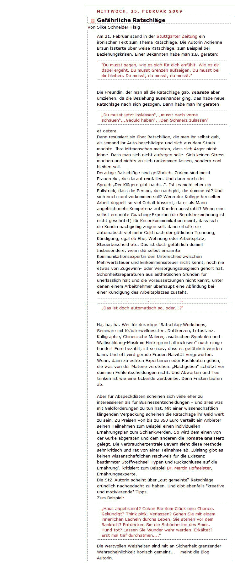 JB-Blog - Gefährliche Ratschläge JB-Blog - Gefährliche Ratschläge