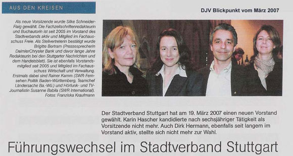 Führungswechsel im DJV-Stadtverband Stuttgart Führungswechsel im DJV-Stadtverband Stuttgart